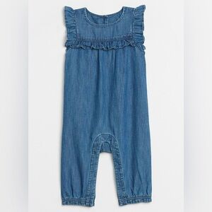 Baby GAP Blue Denim Jumpsuit with Ruffled Neckline